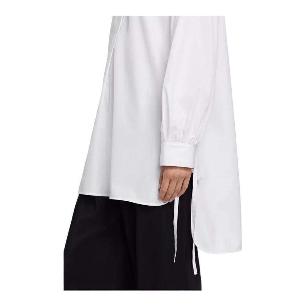 $695 Co White Poplin Tie-Cuff 100% Cotton Tunic Size Small - Picture 3 of 6